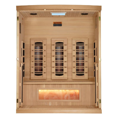 Golden Designs Reserve Edition 3-Person Full Spectrum Near Zero EMF FAR Infrared Sauna with Himalayan Salt Bar | GDI-8030-03