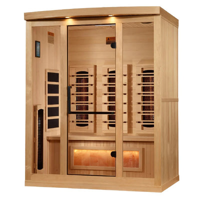 Golden Designs Reserve Edition 3-Person Full Spectrum Near Zero EMF FAR Infrared Sauna with Himalayan Salt Bar | GDI-8030-03