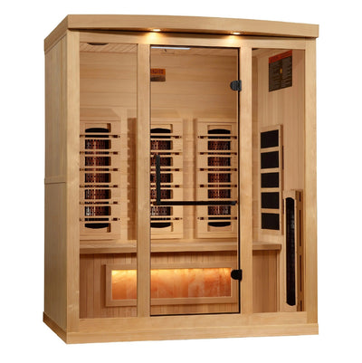 Golden Designs Reserve Edition 3-Person Full Spectrum Near Zero EMF FAR Infrared Sauna with Himalayan Salt Bar | GDI-8030-03
