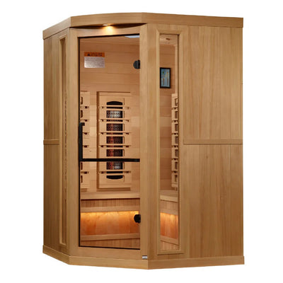 Golden Designs Reserve Edition 3-Person Corner Full Spectrum Near Zero EMF FAR Infrared Sauna w/ Himalayan Salt Bar | GDI-8035-03