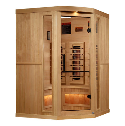 Golden Designs Reserve Edition 3-Person Corner Full Spectrum Near Zero EMF FAR Infrared Sauna w/ Himalayan Salt Bar | GDI-8035-03