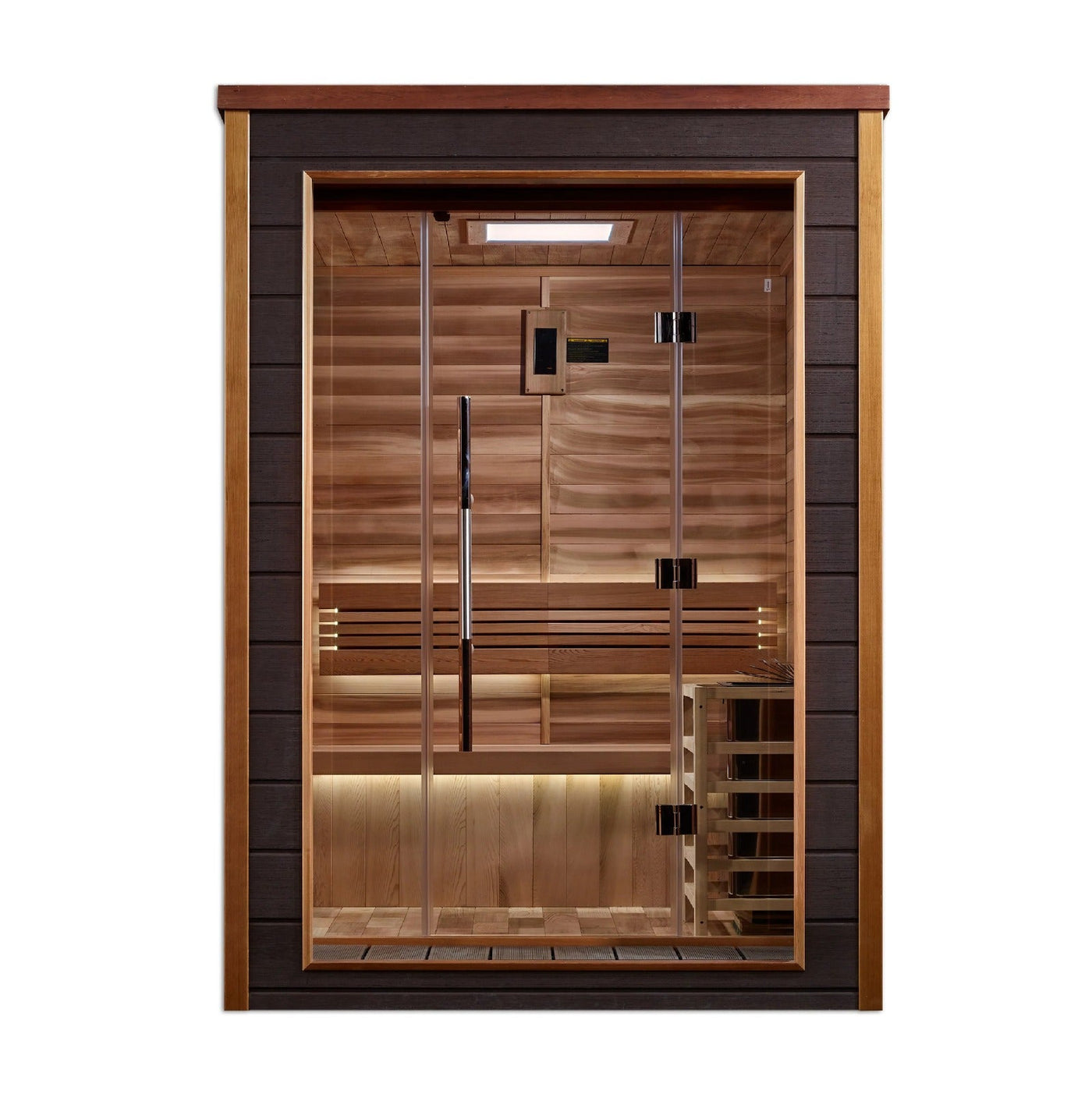 Golden Designs Narvik 2-Person Cedar Outdoor Sauna & Harvia Traditional Electric Heater Kit | GDI-8202-01