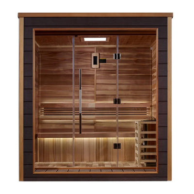 Golden Designs Drammen 3-Person Cedar Outdoor Sauna & Harvia Traditional Electric Heater Kit | GDI-8203-01