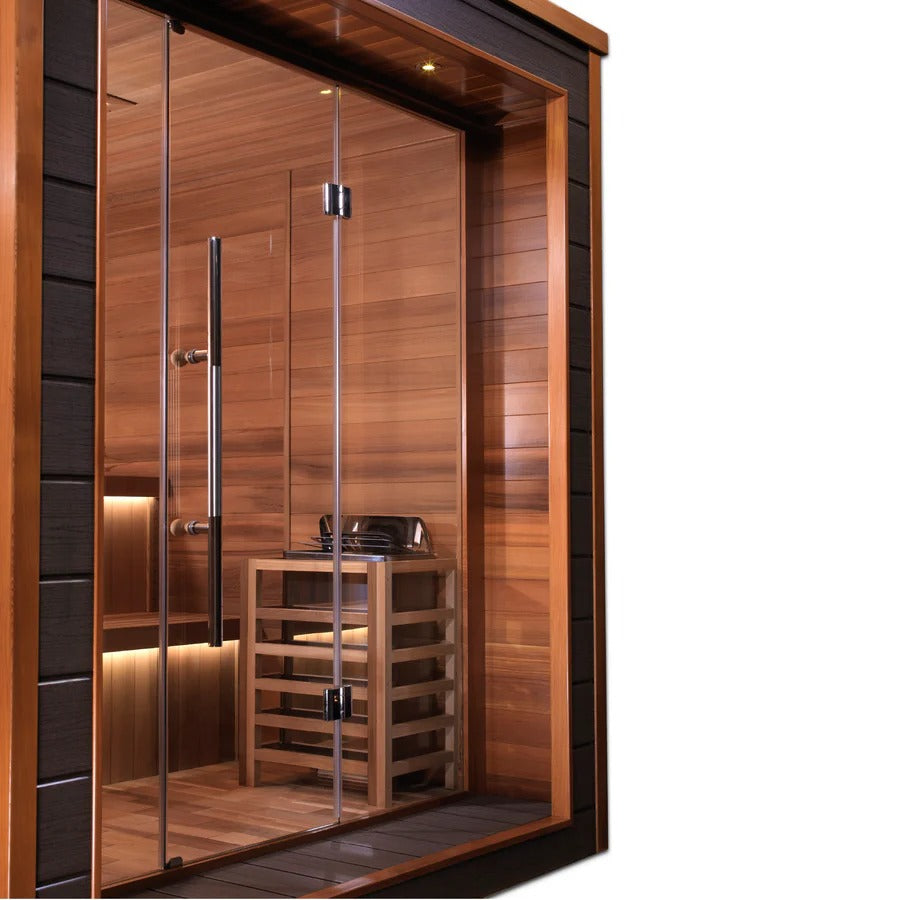 Golden Designs Bergen 6 Person Cedar Outdoor Sauna & Harvia Traditional Electric Heater Kit | GDI-8206-01