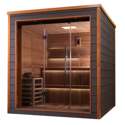 Golden Designs Bergen 6 Person Cedar Outdoor Sauna & Harvia Traditional Electric Heater Kit | GDI-8206-01