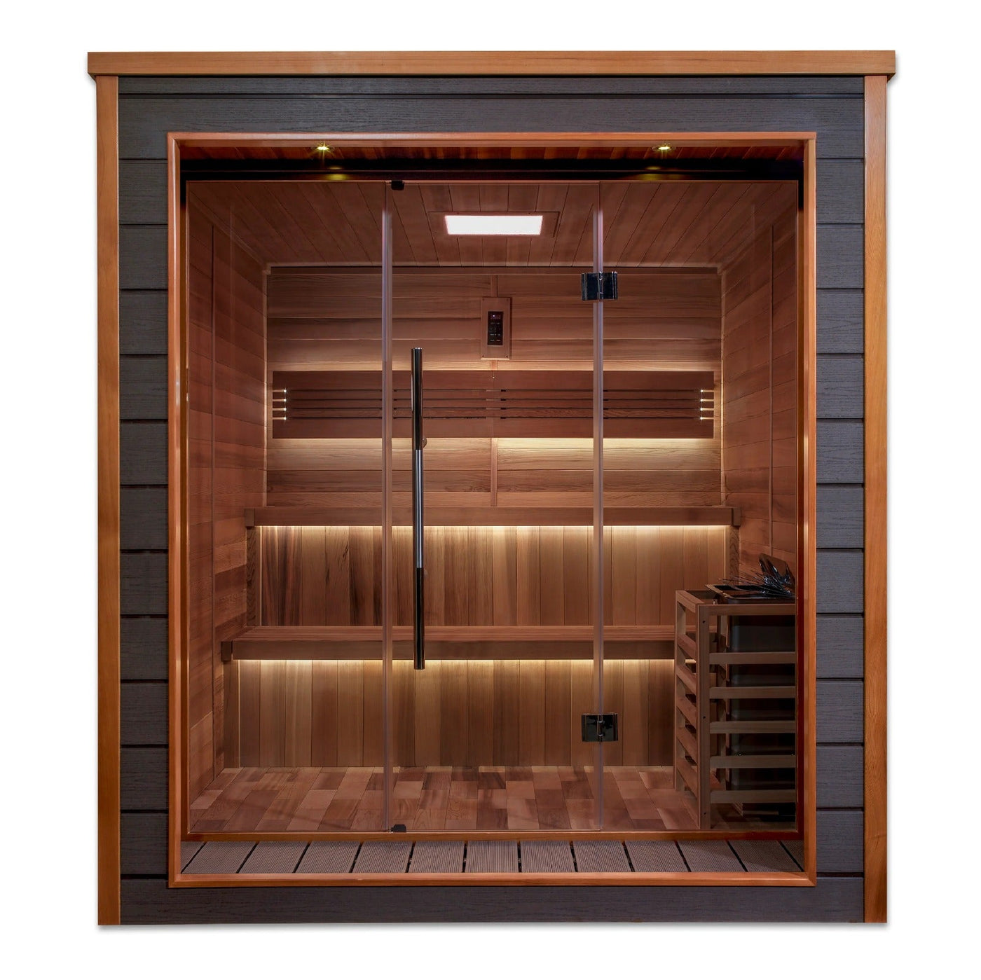 Golden Designs Bergen 6 Person Cedar Outdoor Sauna & Harvia Traditional Electric Heater Kit | GDI-8206-01