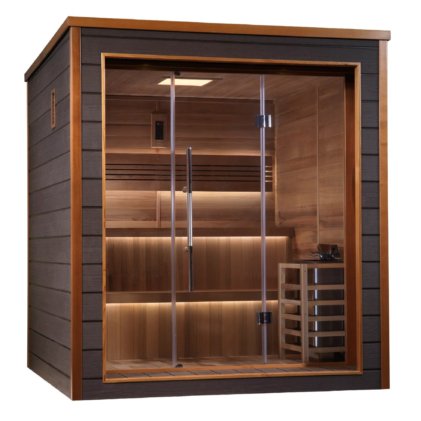 Golden Designs Bergen 6 Person Cedar Outdoor Sauna & Harvia Traditional Electric Heater Kit | GDI-8206-01