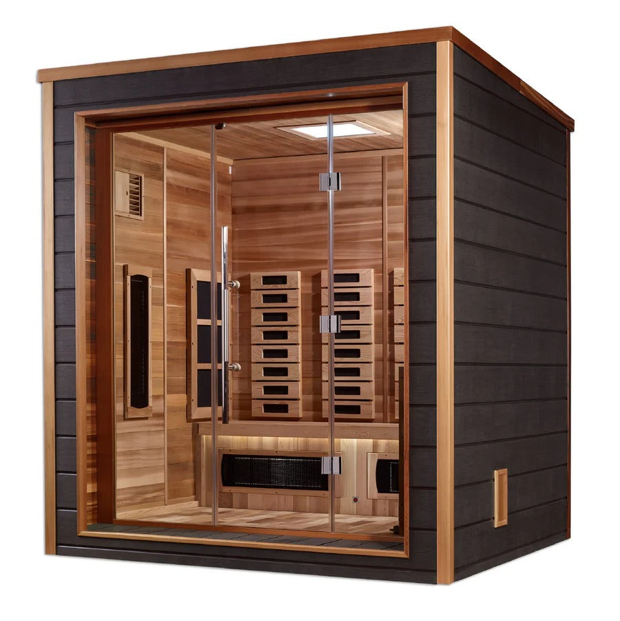 Golden Designs Visby 3 Person Hybrid Outdoor Sauna w/ Full Spectrum Infrared & Harvia Traditional Electric Heater Kit | GDI-8223-01