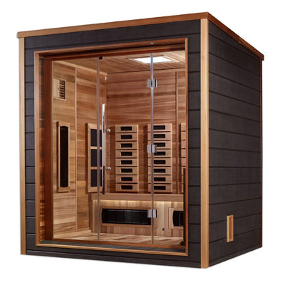 Golden Designs Visby 3 Person Hybrid Outdoor Sauna w/ Full Spectrum Infrared & Harvia Traditional Electric Heater Kit | GDI-8223-01