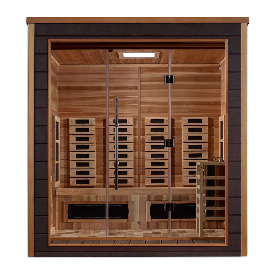 Golden Designs Visby 3 Person Hybrid Outdoor Sauna w/ Full Spectrum Infrared & Harvia Traditional Electric Heater Kit | GDI-8223-01