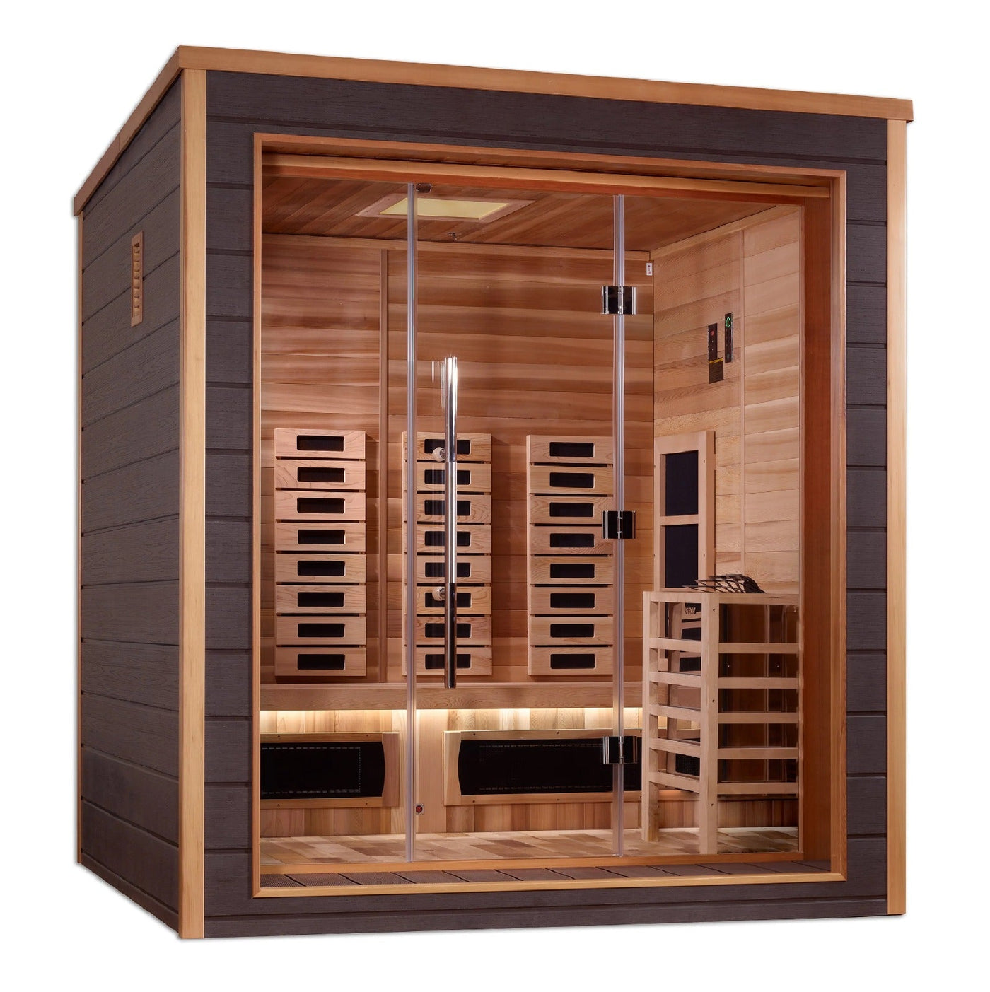 Golden Designs Visby 3 Person Hybrid Outdoor Sauna w/ Full Spectrum Infrared & Harvia Traditional Electric Heater Kit | GDI-8223-01