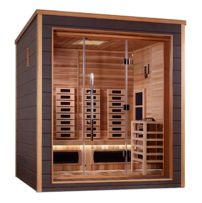 Golden Designs Visby 3 Person Hybrid Outdoor Sauna w/ Full Spectrum Infrared & Harvia Traditional Electric Heater Kit | GDI-8223-01