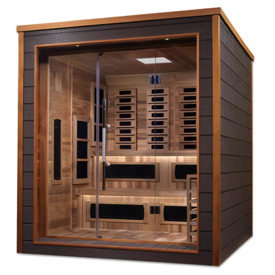 Golden Designs Karlstad 6 Person Hybrid Outdoor Sauna w/ Full Spectrum Infrared & Harvia Traditional Electric Heater Kit | GDI-8226-01
