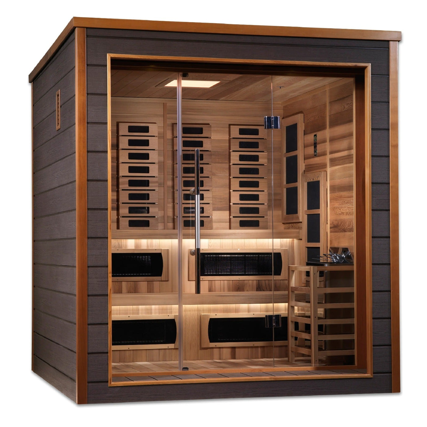 Golden Designs Karlstad 6 Person Hybrid Outdoor Sauna w/ Full Spectrum Infrared & Harvia Traditional Electric Heater Kit | GDI-8226-01