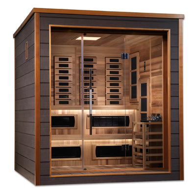 Golden Designs Karlstad 6 Person Hybrid Outdoor Sauna w/ Full Spectrum Infrared & Harvia Traditional Electric Heater Kit | GDI-8226-01