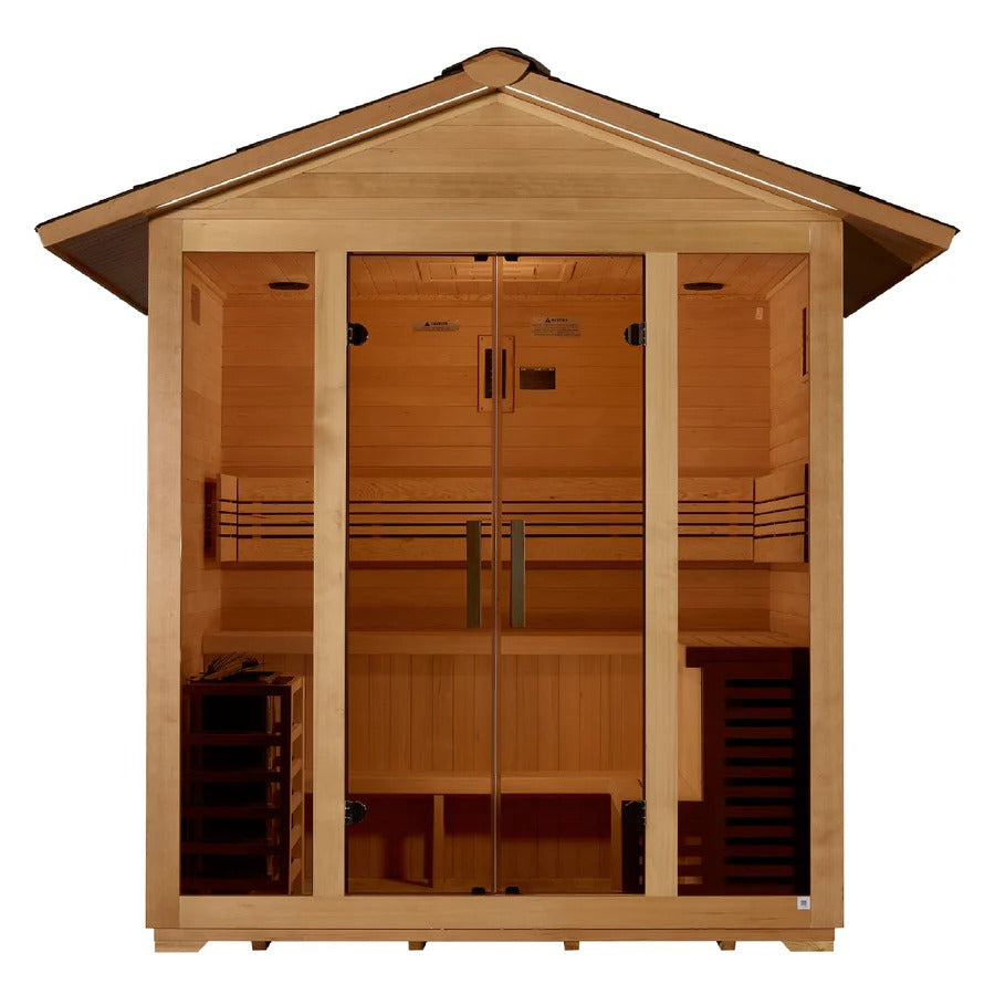 Golden Designs Vorarlberg 5-Person Outdoor Sauna & Harvia Traditional Electric Heater Kit | GDI-8105-01