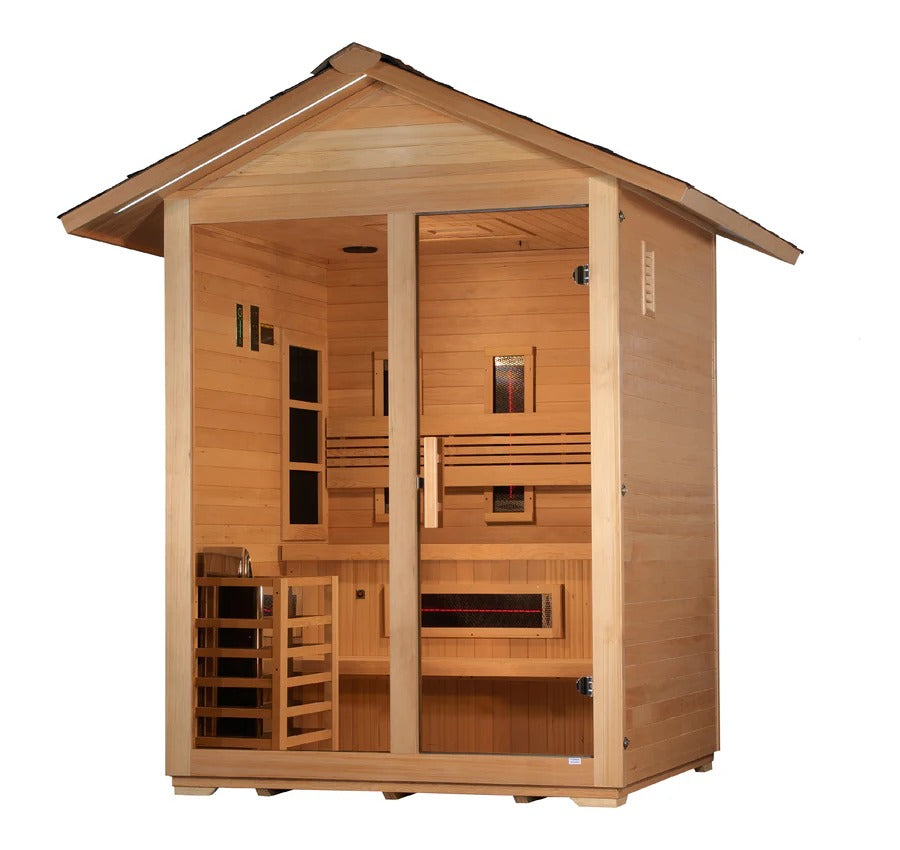 Golden Designs Carinthia 3-Person Hybrid Outdoor Sauna w/ Full Spectrum Infrared & Harvia Traditional Electric Heater Kit | GDI-8123-01