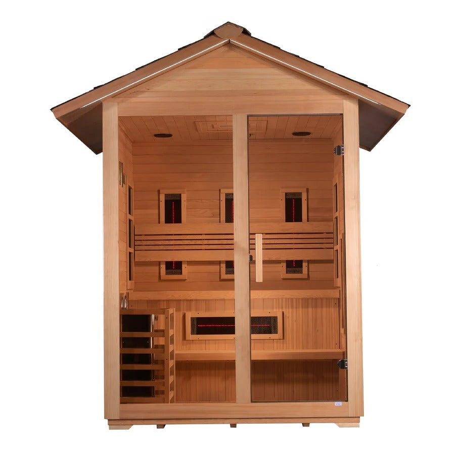 Golden Designs Carinthia 3-Person Hybrid Outdoor Sauna w/ Full Spectrum Infrared & Harvia Traditional Electric Heater Kit | GDI-8123-01