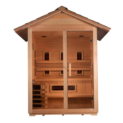 Golden Designs Carinthia 3-Person Hybrid Outdoor Sauna w/ Full Spectrum Infrared & Harvia Traditional Electric Heater Kit | GDI-8123-01