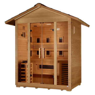 Golden Designs Gargellen 5-Person Hybrid Outdoor Sauna w/ Full Spectrum Infrared & Harvia Traditional Electric Heater Kit | GDI‐8125‐01