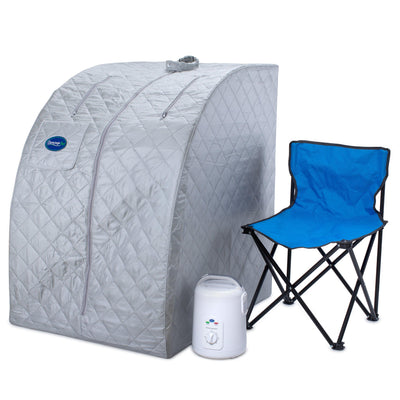 Durasage Lightweight Portable Personal Steam Sauna Spa for Relaxation at Home, 60 Minute Timer, 800 Watt Steam Generator, Chair Included - Silver